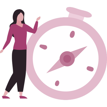 Girl is standing near compass  Illustration