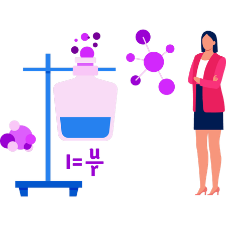 Girl is standing near experiment stand  Illustration