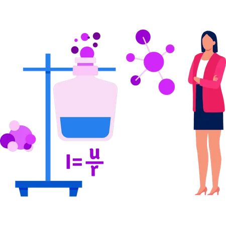 Girl is standing near experiment stand  Illustration