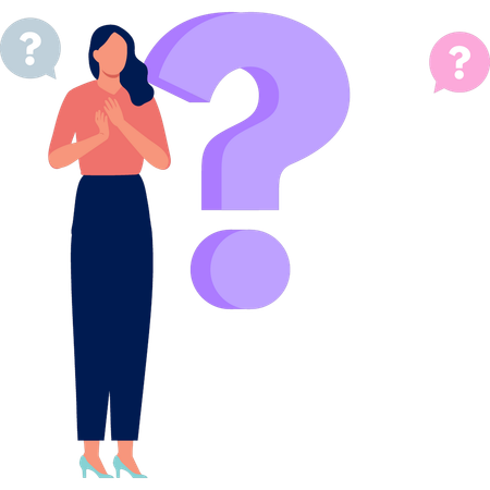 Girl is standing near question mark  Illustration
