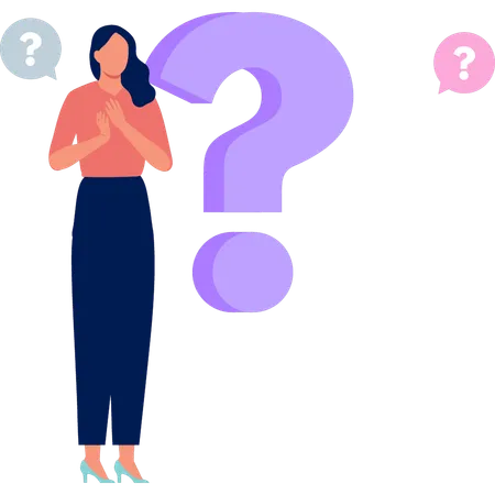 Girl is standing near question mark  Illustration