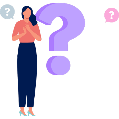 Girl is standing near question mark  イラスト