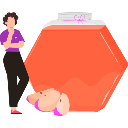 Girl is standing near the apple jam jar  Illustration