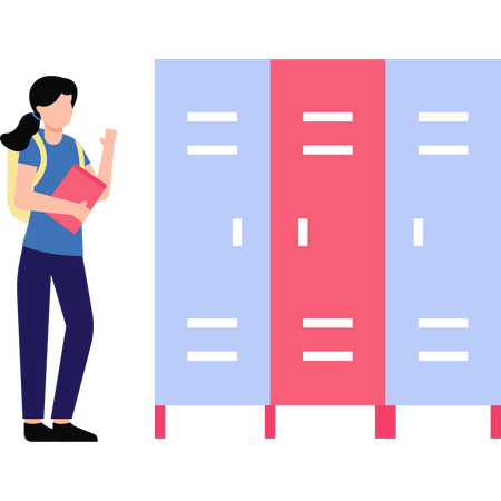 Girl is standing near the college lockers  Illustration