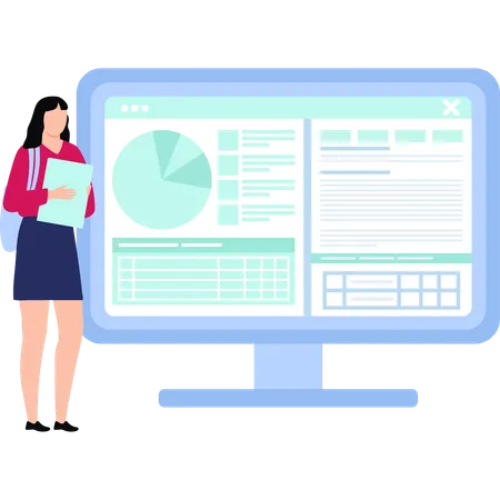 Girl is standing near the monitor  Illustration