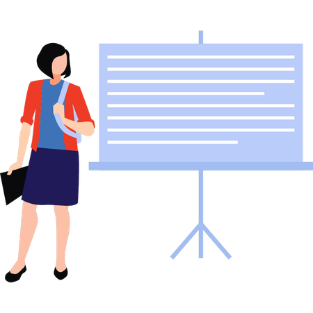 Girl is standing near the presentation board  イラスト