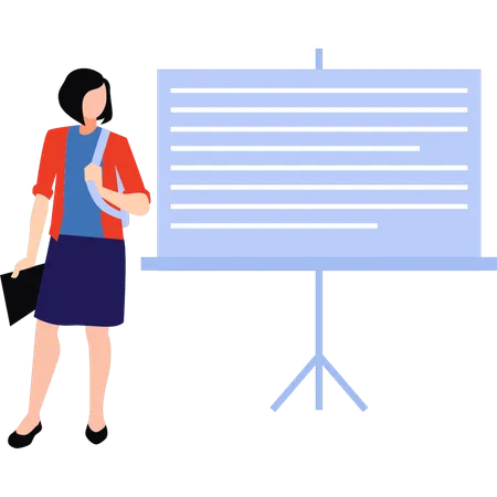 Girl is standing near the presentation board  Illustration