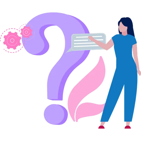 The Girl Is Standing Near The Question Mark Illustration