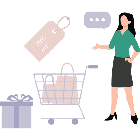 Girl is standing near the shopping trolley  Illustration