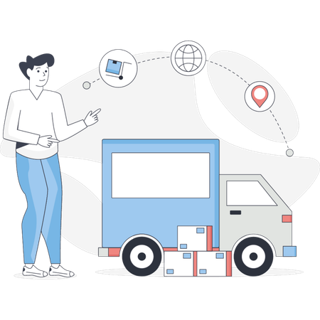 Girl is standing next to a delivery truck  Illustration