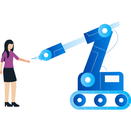 Girl is standing next to a machine  Illustration