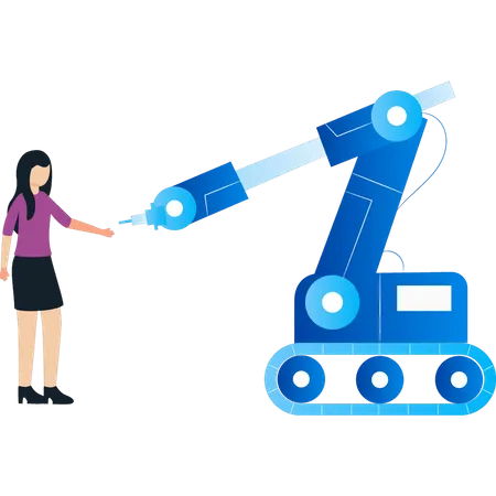 The Girl Is Standing Next To A Machine Illustration