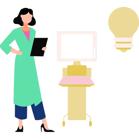 Girl is standing next to a machine  Illustration