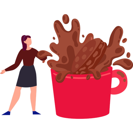 Girl is standing next to a mug of chocolate  Illustration