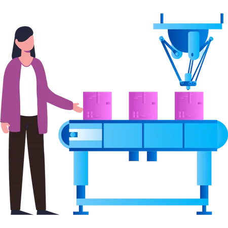 A Girl Is Standing Next To A Package Conveyor Illustration