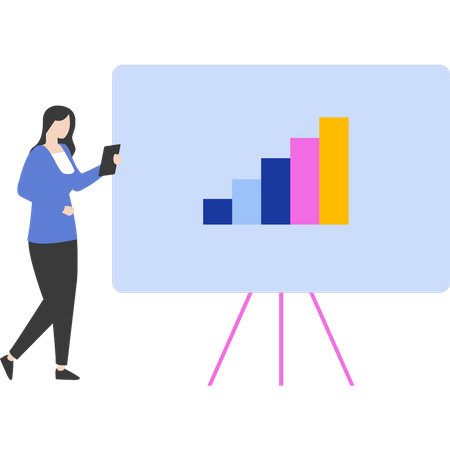 Girl is standing next to graph board  Illustration