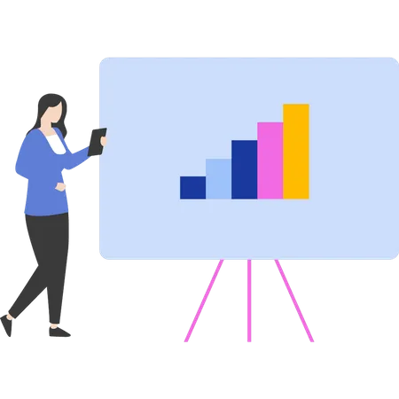 Girl is standing next to graph board  Illustration