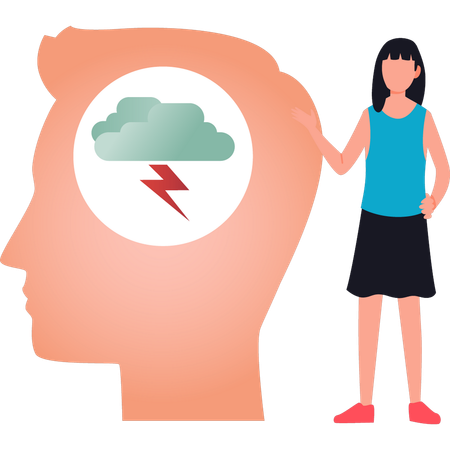 Girl is standing next to human brain power  Illustration