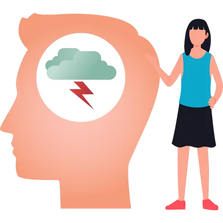 The Girl Is Standing Next To Human Brain Power Illustration