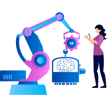 Girl is standing next to machine  Illustration