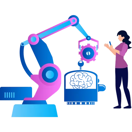 Girl is standing next to machine  Illustration