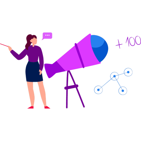 Girl is standing next to telescope  Illustration