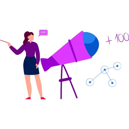 Girl is standing next to telescope  Illustration