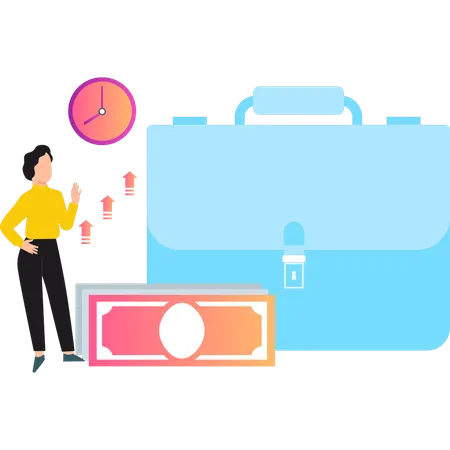 Girl is standing next to the briefcase  Illustration