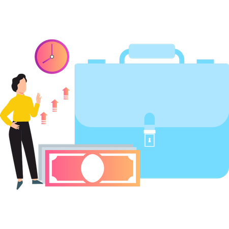 Girl is standing next to the briefcase  Illustration