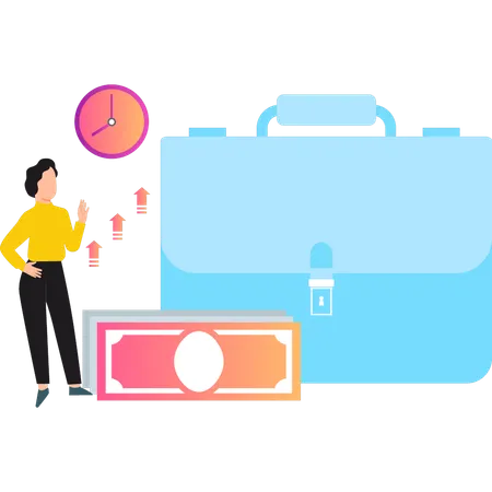 Girl is standing next to the briefcase  Illustration