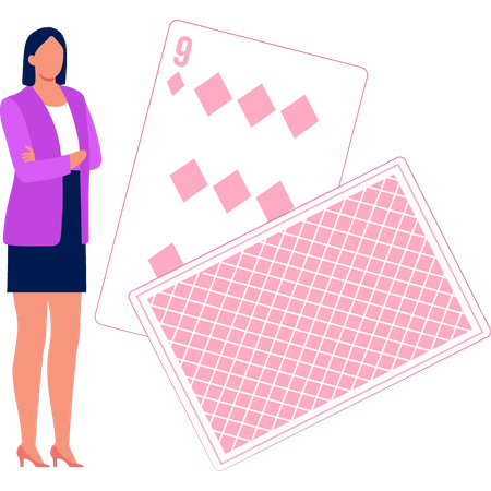 Girl is standing next to the casino cards  Illustration