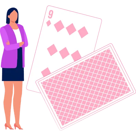 A Girl Is Standing Next To The Casino Cards Illustration