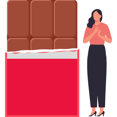 Girl is standing next to the chocolate bar  Illustration