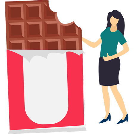 Girl is standing next to the chocolate bar  Illustration