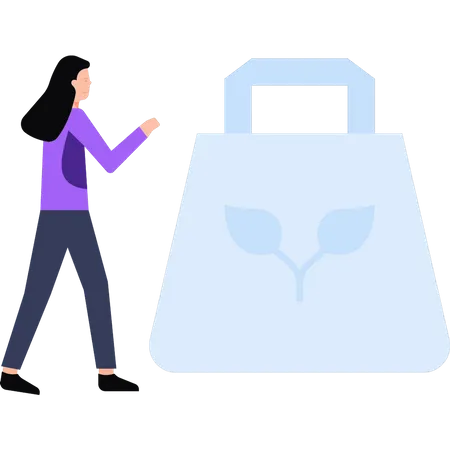 Girl is standing next to the ecology bag  Illustration