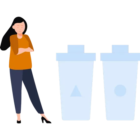 The Girl Is Standing Next To The Garbage Can Illustration