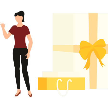 Girl is standing next to the holiday boxes  Illustration