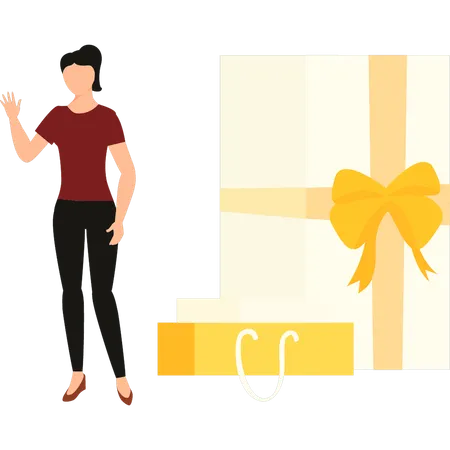 The Girl Is Standing Next To The Holiday Boxes Illustration