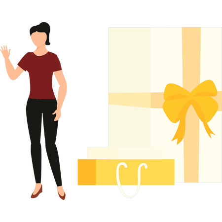 Girl is standing next to the holiday boxes  Illustration
