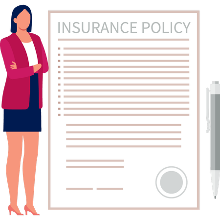 Girl is standing next to the insurance policy  Illustration