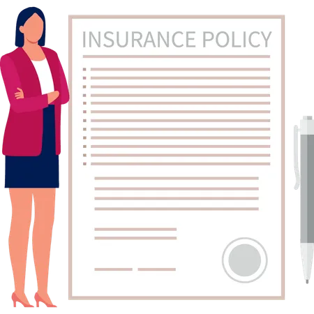 Girl is standing next to the insurance policy  일러스트레이션