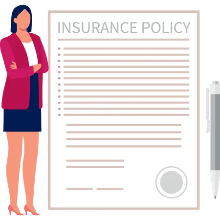 Girl is standing next to the insurance policy  Illustration