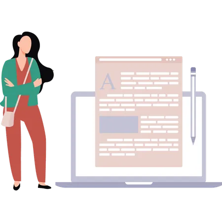 Girl is standing next to the laptop  Illustration