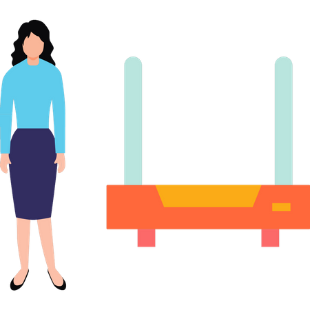 Girl is standing next to the modem  Illustration
