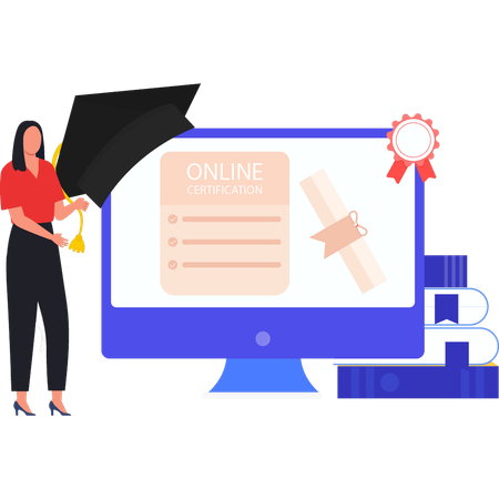 Girl is standing next to the monitor  イラスト