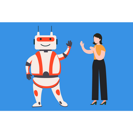 Girl is standing next to the robot  Illustration
