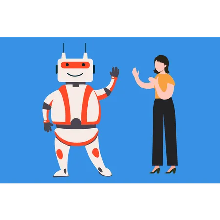 Girl is standing next to the robot  Illustration