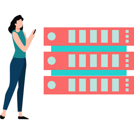 Girl is standing next to the server  Illustration