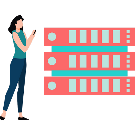 Girl is standing next to the server  Illustration