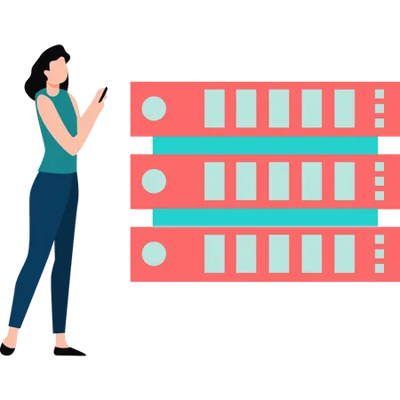 Girl is standing next to the server  Illustration